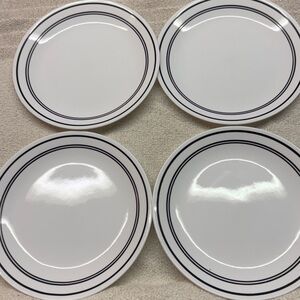 Corelle Classic Cafe Black Dinner Plates White Plate 3 Black Bands Rings Trim